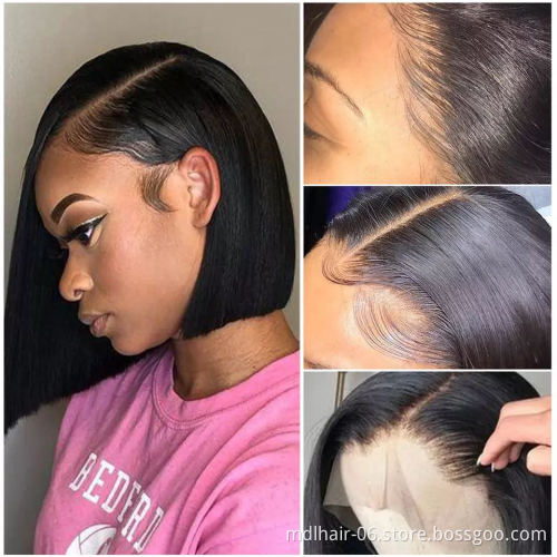 Cheap raw Brazilian human hair natural color bob lace wig,wholesale cuticle aligned short straight hair 4*4 lace front wigs